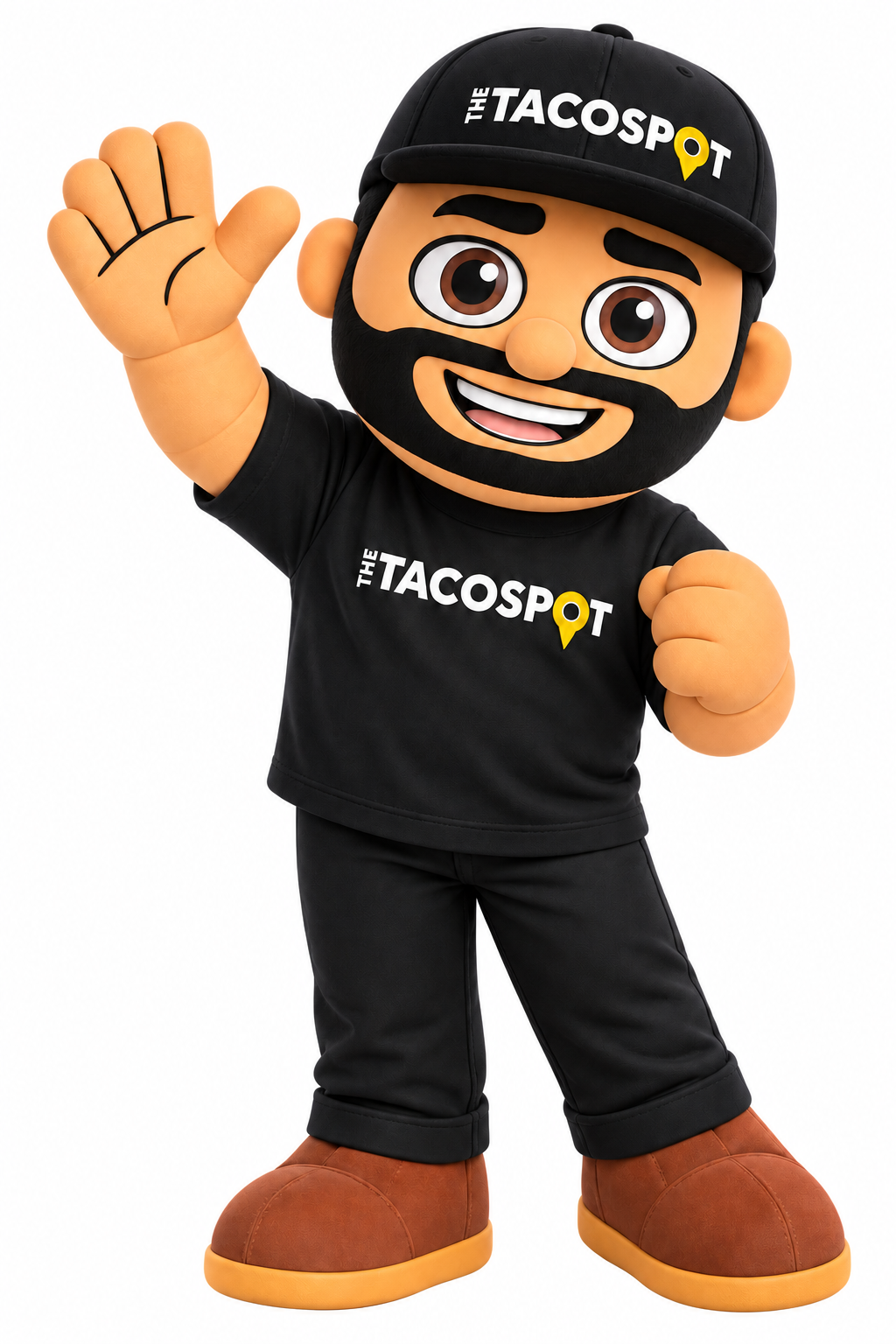 The Taco Spot mascot waving hello